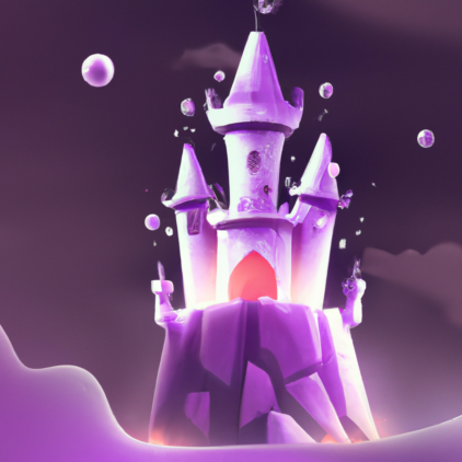 illustration of a castle, purple neon background, modern design, for the web, cute, happy, 4k, high resolution, trending in artstation