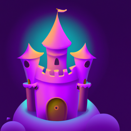 illustration of a castle, purple neon background, modern design, for the web, cute, happy, 4k, high resolution, trending in artstation