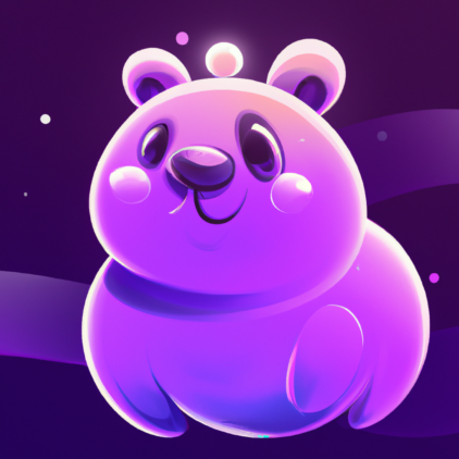 illustration of a cute bear, purple neon background, modern design, for the web, cute, happy, 4k, high resolution, trending in artstation