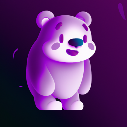 illustration of a cute bear, purple neon background, modern design, for the web, cute, happy, 4k, high resolution, trending in artstation